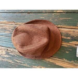 Karl Knox Rust Brown Woven Fedora Trilby Hat with Checkered Band Mens Size S